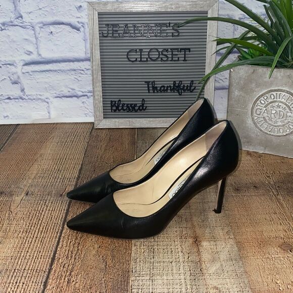 JIMMY CHOO BLACK ROMY 85 PUMPS SIZE 37 1/2 - Picture 9 of 12